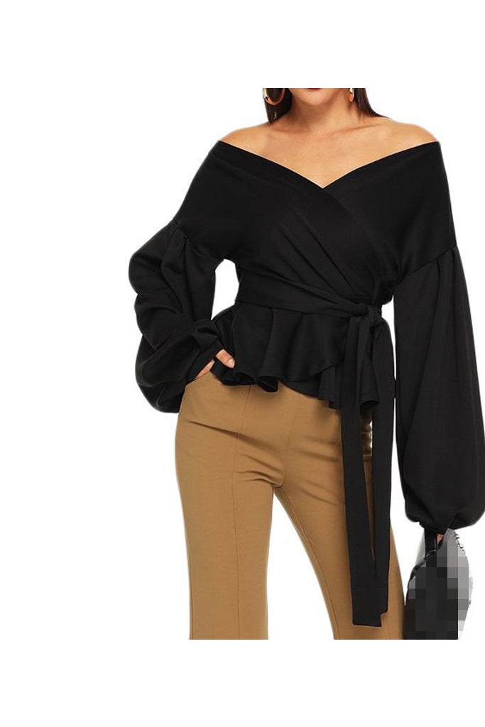 Charlie Charlie Charlotte-Puff Sleeve Off-shoulder Asymetrical Top