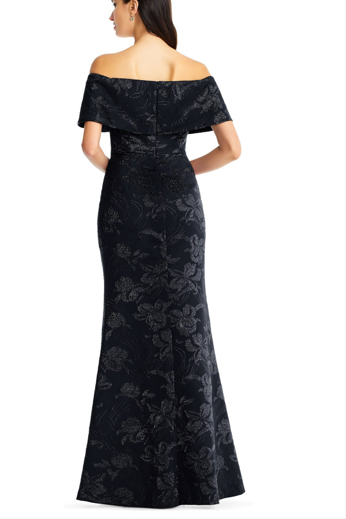 AIDAN MATTOX BLACK OFF THE SHOULDER LONG DRESS