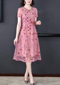 Short Sleeve Latest Design Embroidery Summer Dress for Ladies