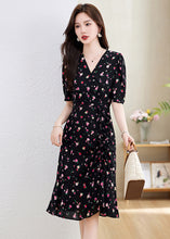 Ladies elegant v-neck irregularity print dress