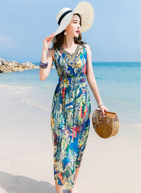 New Silk Floral  Summer Vacation Beach Casual Dresses
