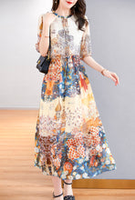 Short sleeve beautiful print bohemian midi dress women