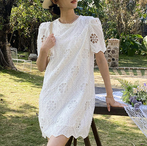 Breathable 100%Cotton Embroidered White Dress