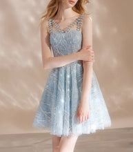 Elegant Blue Sequin Mini A-Line Party Dress