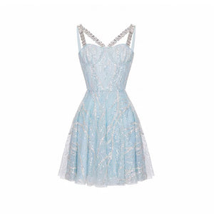 Elegant Blue Sequin Mini A-Line Party Dress