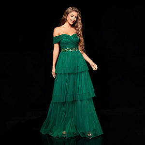 Elegant Sleeveless Evening Party Dress with Pleated Ruffles