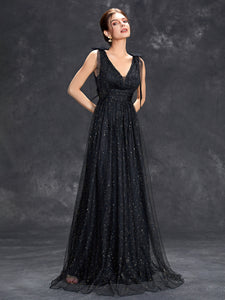 New design mesh sequin Ladies  elegant deep V edge Bridesmaid dress