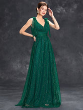 New design mesh sequin Ladies  elegant deep V edge Bridesmaid dress