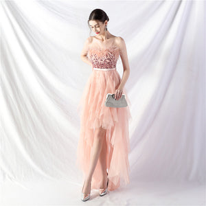 Handmade ostrich hair positioning flower beads mesh wedding banquet party dress