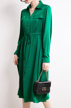 Casual Midi Long Sleeves V-Neck Silk Dress