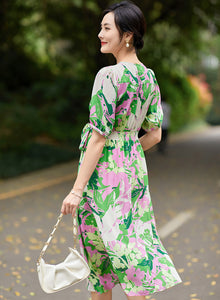 Printed Short Sleeved Silk Dress