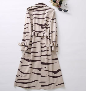 Elegant Printed Belted Long Trench Coat