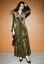 V Neck Velvet Elegant Long Sleeve Dress