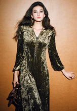 V Neck Velvet Elegant Long Sleeve Dress