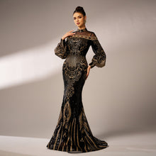 Long Sleeve Mermaid Sequin Elegant Evening Dress