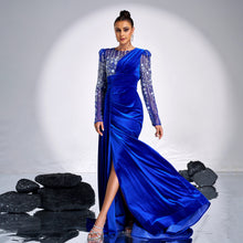 Ribbon Sequin Velvet Long Elegant Dress