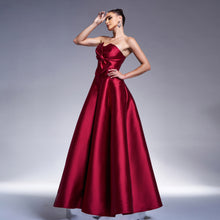 Red Elegant A-Line Long Evening Bow Dress