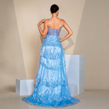 Spaghetti Strap Corset Ruffles Lace Sequin Elegant Luxury Evening Dress