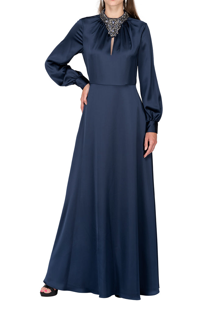 AIDAN MATTOX TWILIGHT BEADED MOCKNECK SATIN GOWN Vicky and Lucas