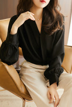 Long Sleeve V-neck Silk Blouse