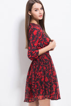 V-neck 3/4 Sleeve Printed Wrap Dress